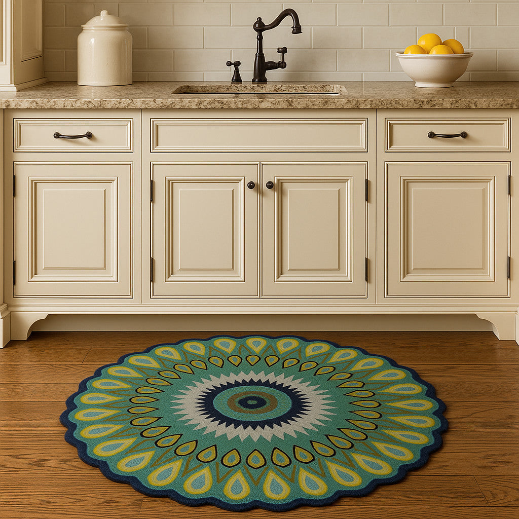 5' Green Wool Hand Tufted Round Rug-Area Rugs-DECOROLALA