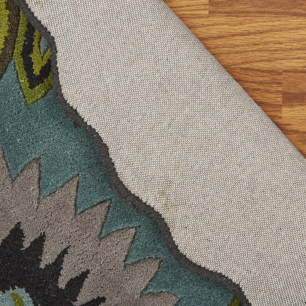 5' Green Wool Hand Tufted Round Rug-Area Rugs-DECOROLALA