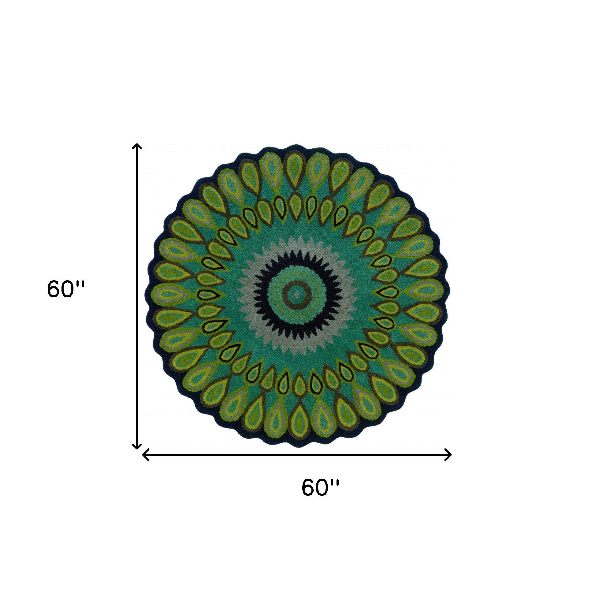 5' Green Wool Hand Tufted Round Rug-Area Rugs-DECOROLALA