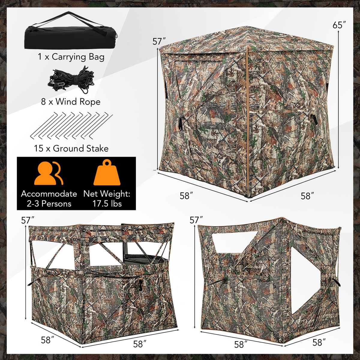 5-IN-1 Detachable Hunting Blind for 2-3 People with Skylight-Tents-DECOROLALA