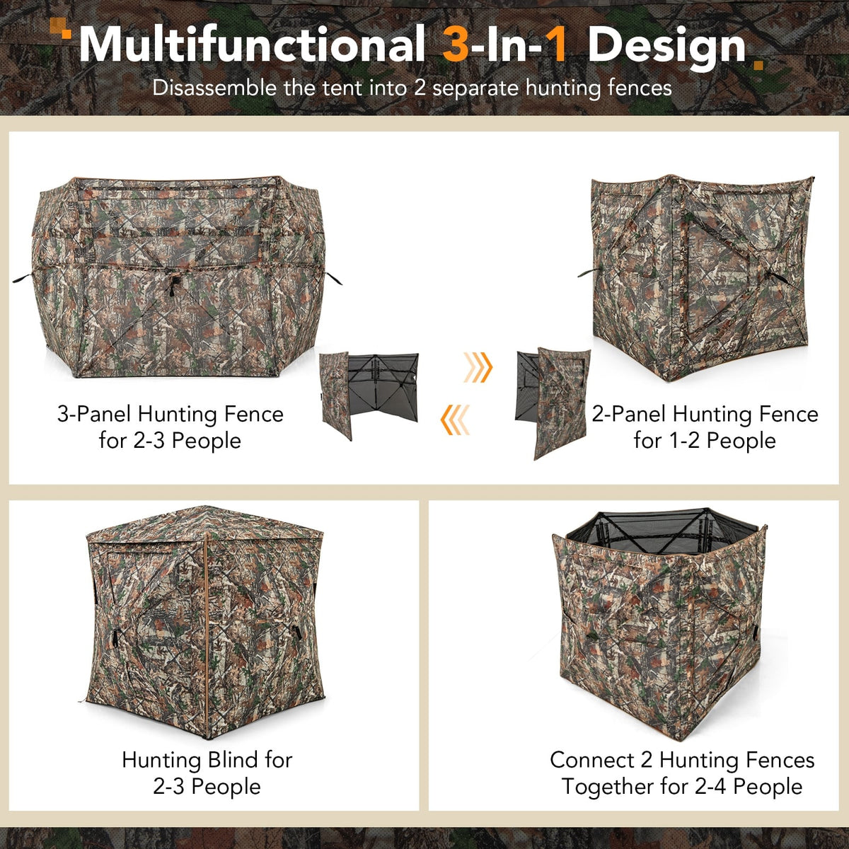 5-IN-1 Detachable Hunting Blind for 2-3 People with Skylight-Tents-DECOROLALA