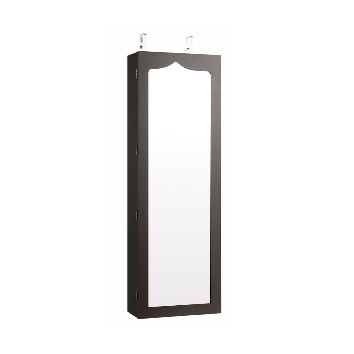 5 LEDs Lockable Mirror Jewelry Cabinet Armoire with 6 Drawers-Coffee-Jewelry Armoires-DECOROLALA