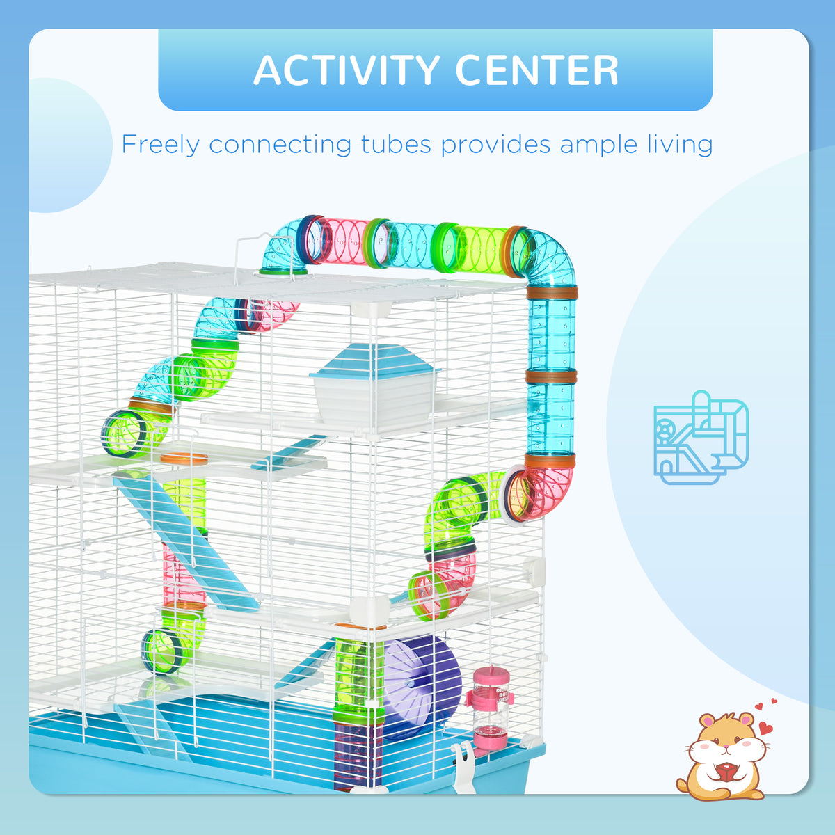 5-Level Hamster Cage with Tunnel System - Light Blue 23"-Small Animals-DECOROLALA