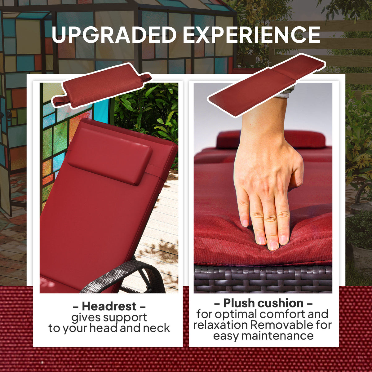 5-Level Lounger, Adjustable Red Chair with Wheels, Deep Coffee, Wine Red-Outdoor Chaise Lounges-DECOROLALA
