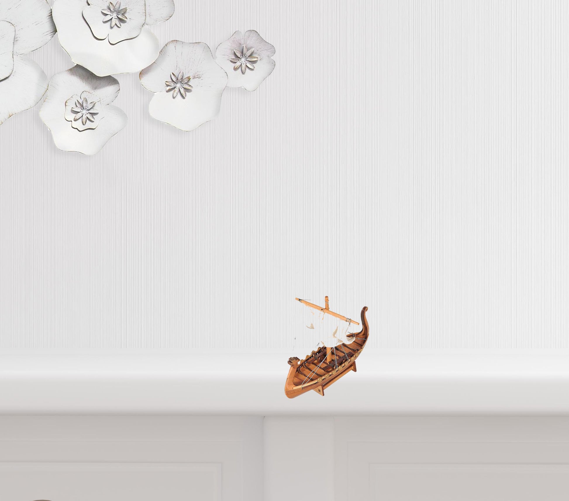 5" Natural Manufactured Wood Hand Painted Decorative Boat-Sculptures-DECOROLALA