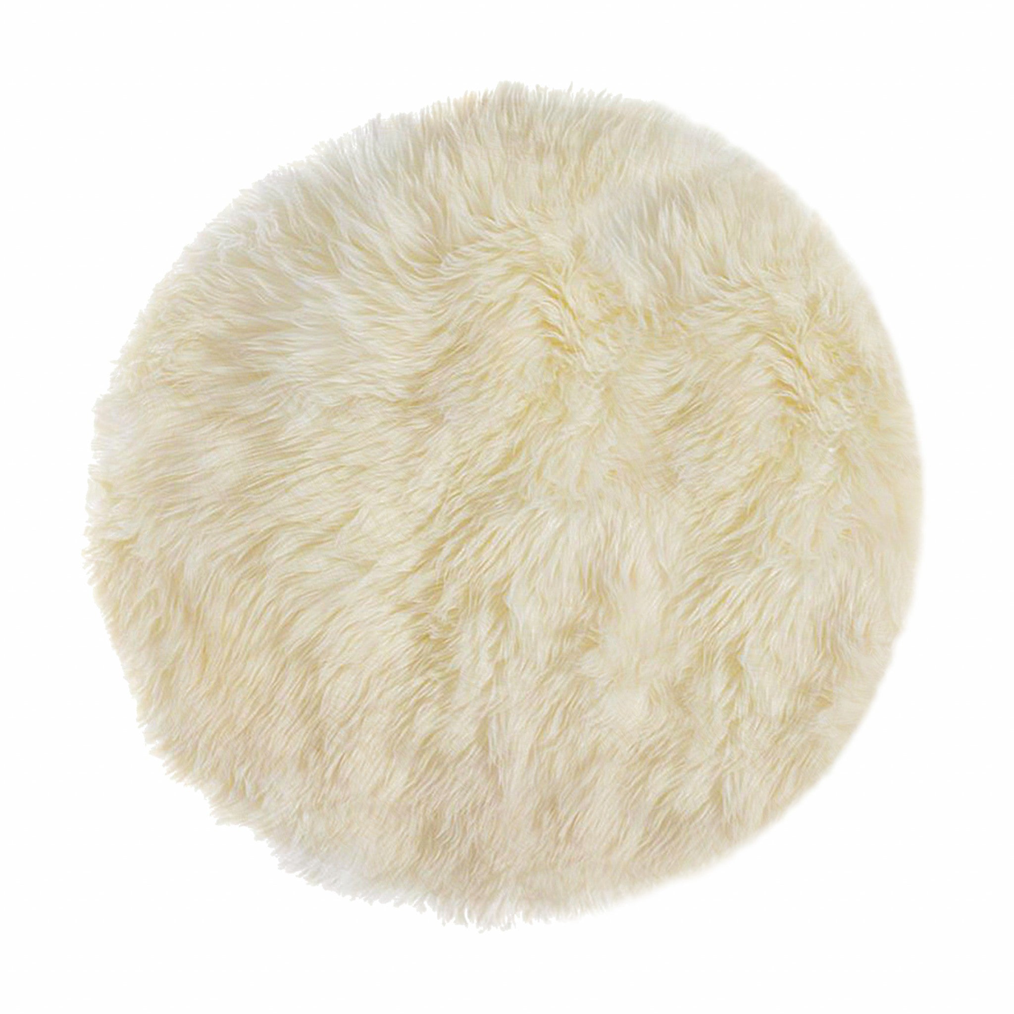 5' Off White Round Shag Sheepskin Area Rug-Area Rugs-DECOROLALA
