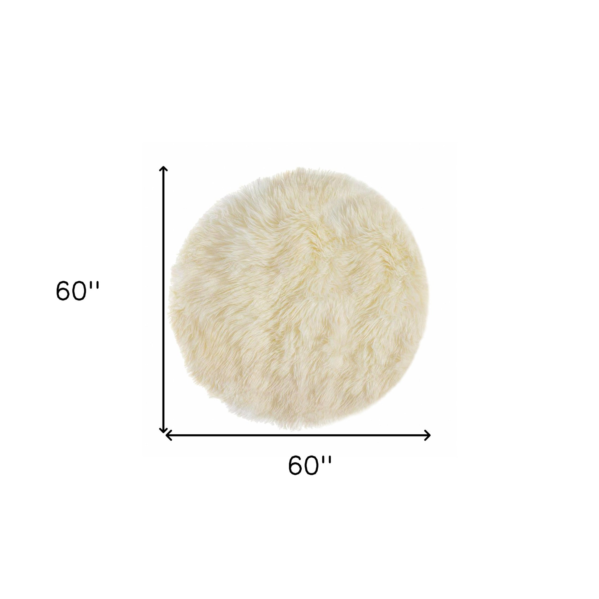 5' Off White Round Shag Sheepskin Area Rug-Area Rugs-DECOROLALA