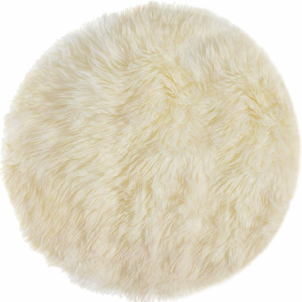 5' Off White Round Shag Sheepskin Area Rug-Area Rugs-DECOROLALA
