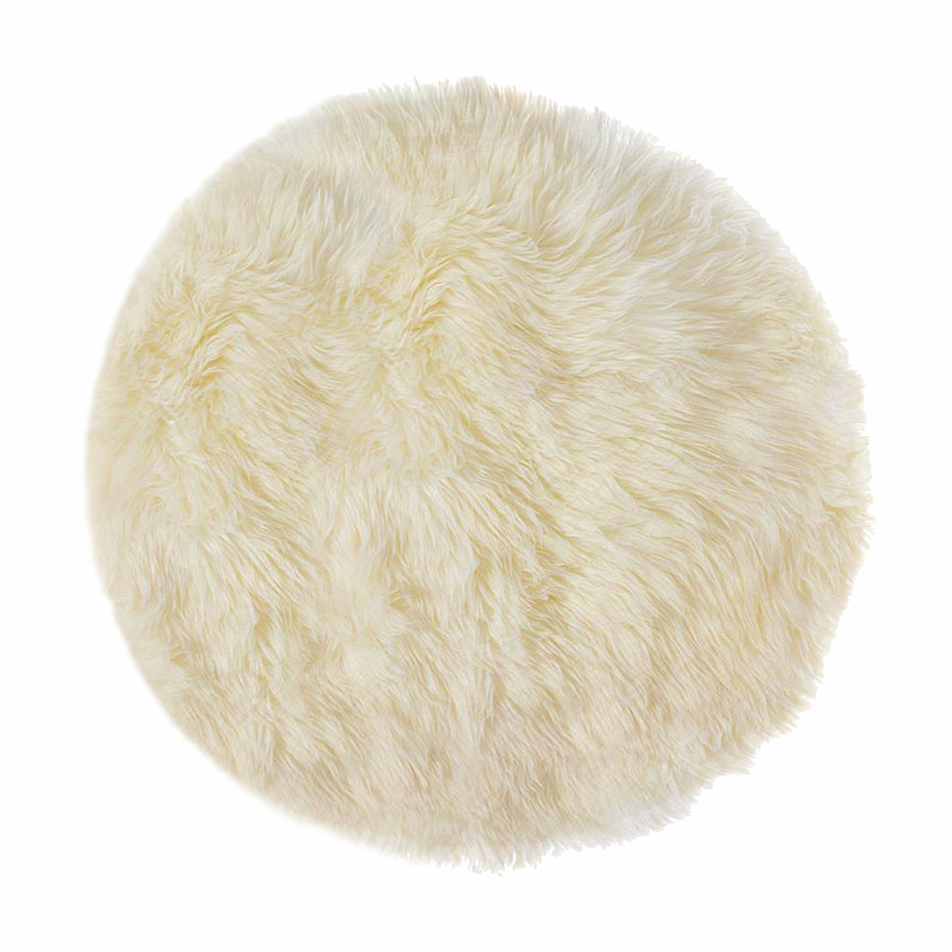 5' Off White Round Shag Sheepskin Area Rug-Area Rugs-DECOROLALA