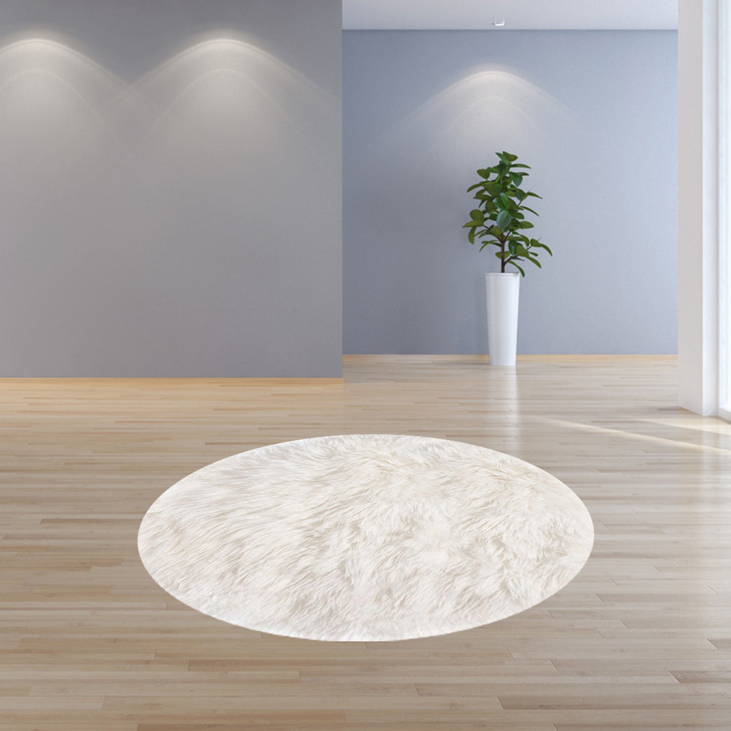 5' Off White Round Shag Sheepskin Area Rug-Area Rugs-DECOROLALA