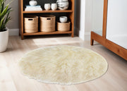 5' Off White Round Shag Sheepskin Area Rug-Area Rugs-DECOROLALA