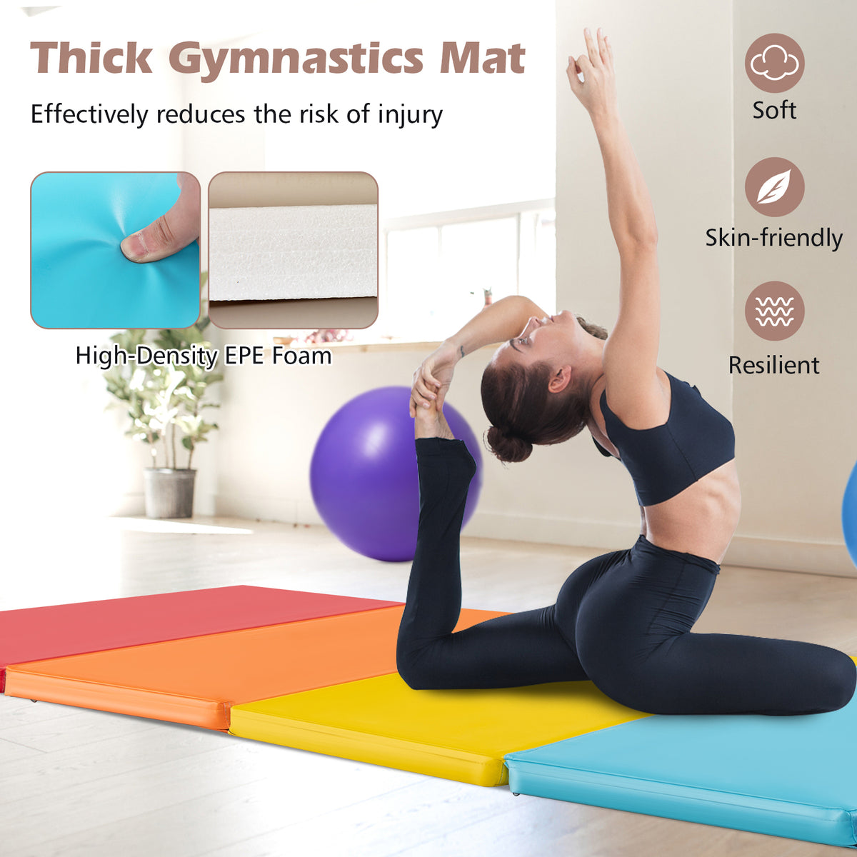 5-Panel Folding Gymnastics Mat for Kids-Red-Yoga & Gym Mats-DECOROLALA