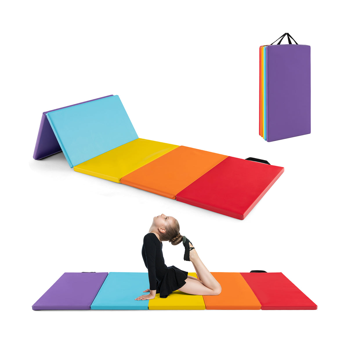 5-Panel Folding Gymnastics Mat for Kids-Red-Yoga & Gym Mats-DECOROLALA