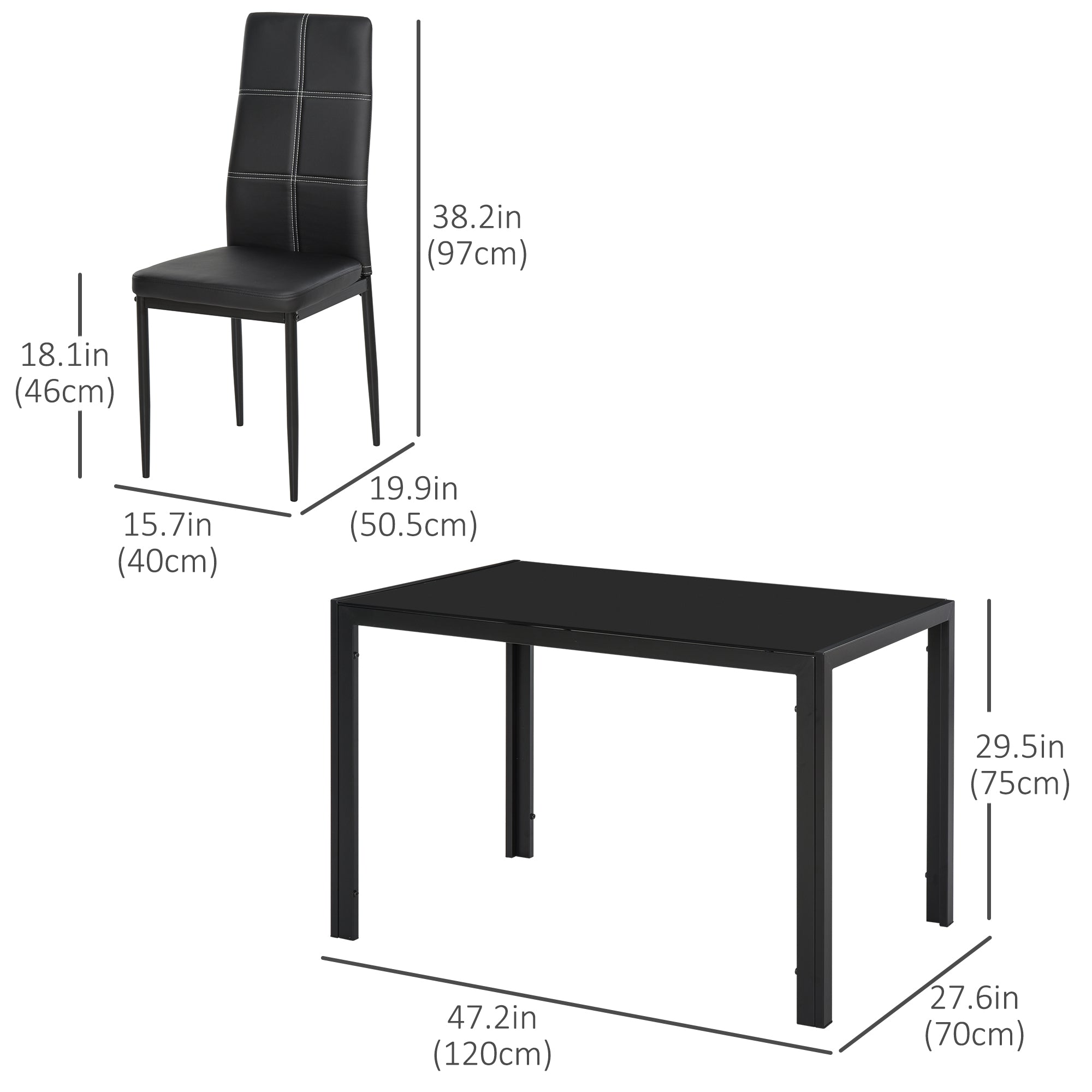 5-Piece Dining Set - Glass Table & Chairs Black-DECOROLALA