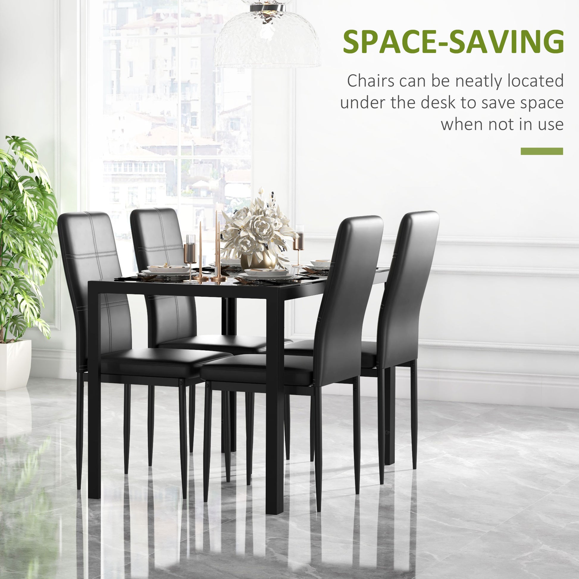 5-Piece Dining Set - Glass Table & Chairs Black-DECOROLALA