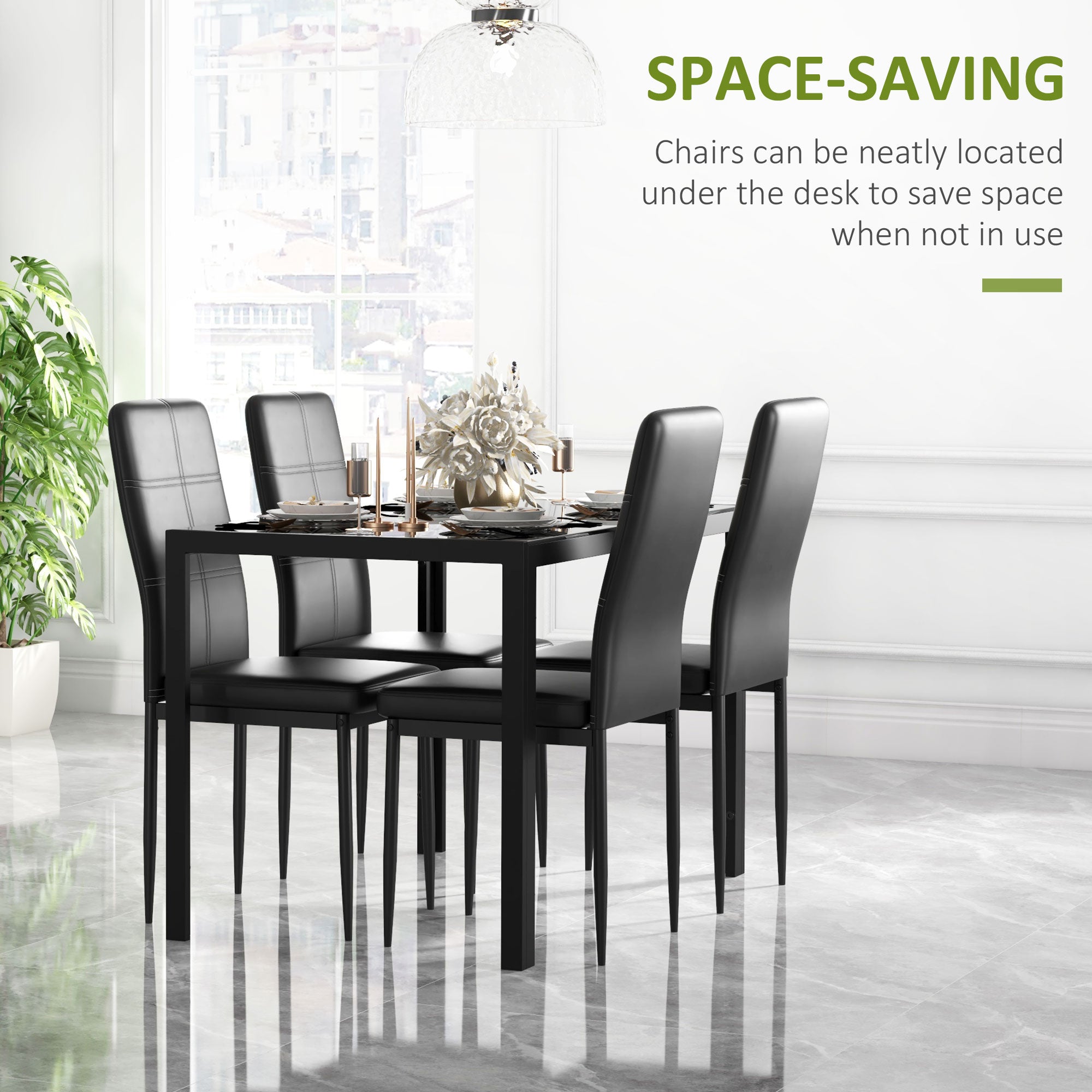 5-Piece Dining Set - Glass Table & Chairs Black-DECOROLALA