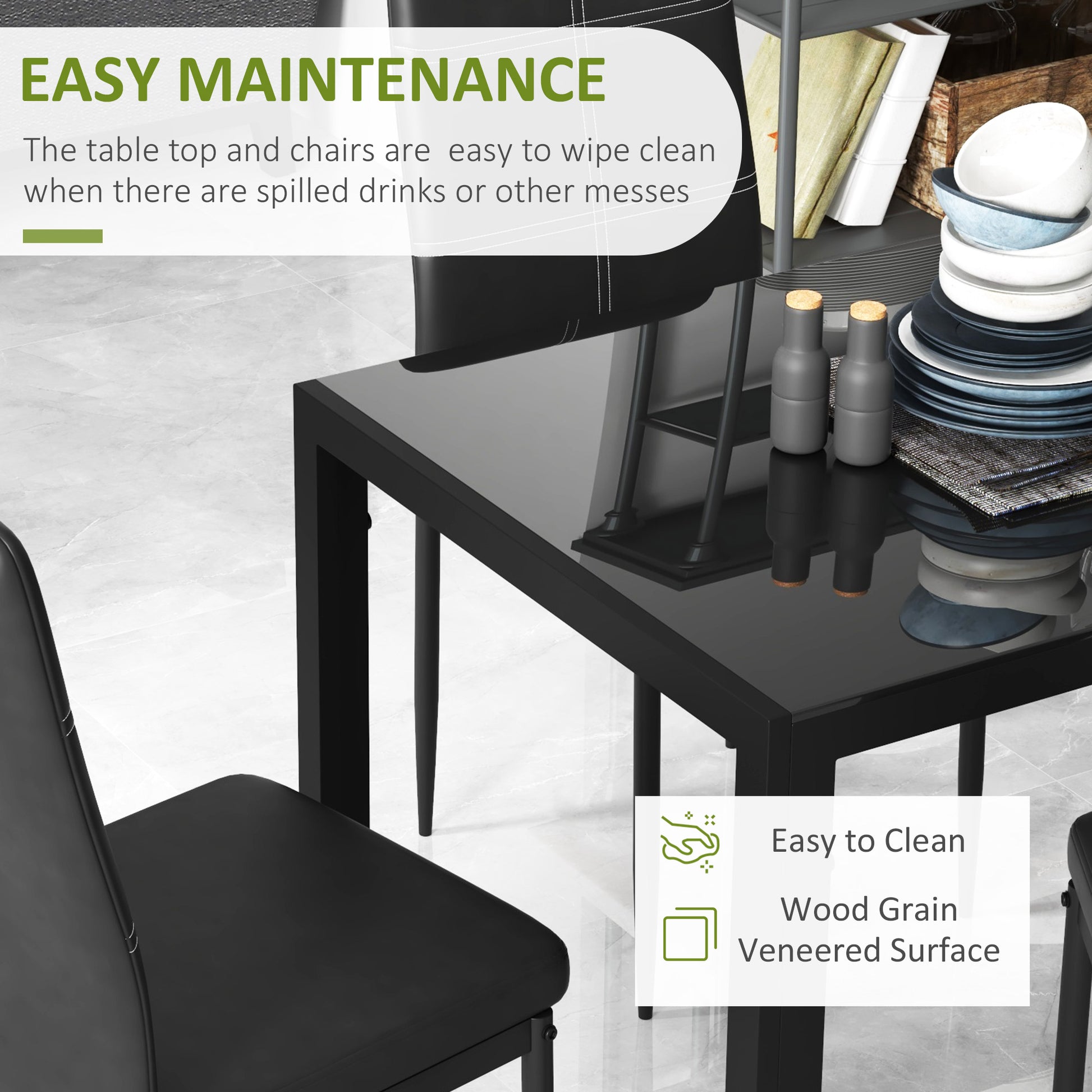 5-Piece Dining Set - Glass Table & Chairs Black-DECOROLALA