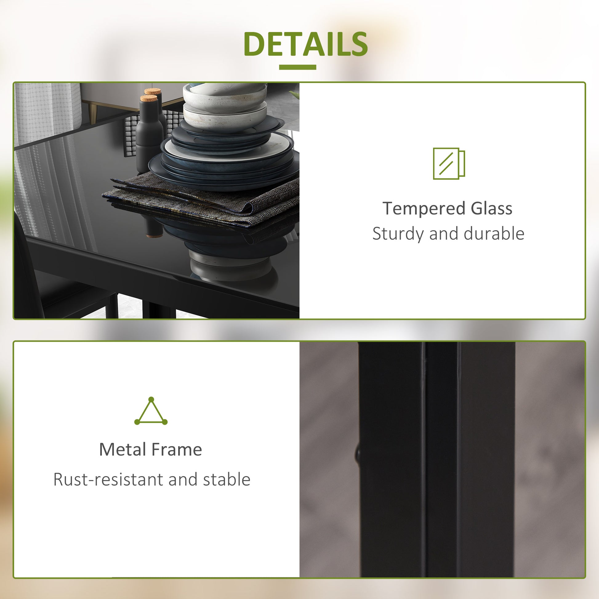 5-Piece Dining Set - Glass Table & Chairs Black-DECOROLALA