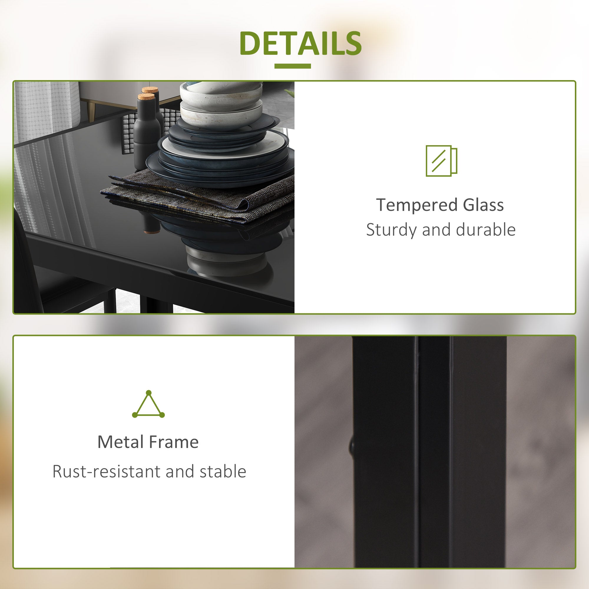 5-Piece Dining Set - Glass Table & Chairs Black-DECOROLALA