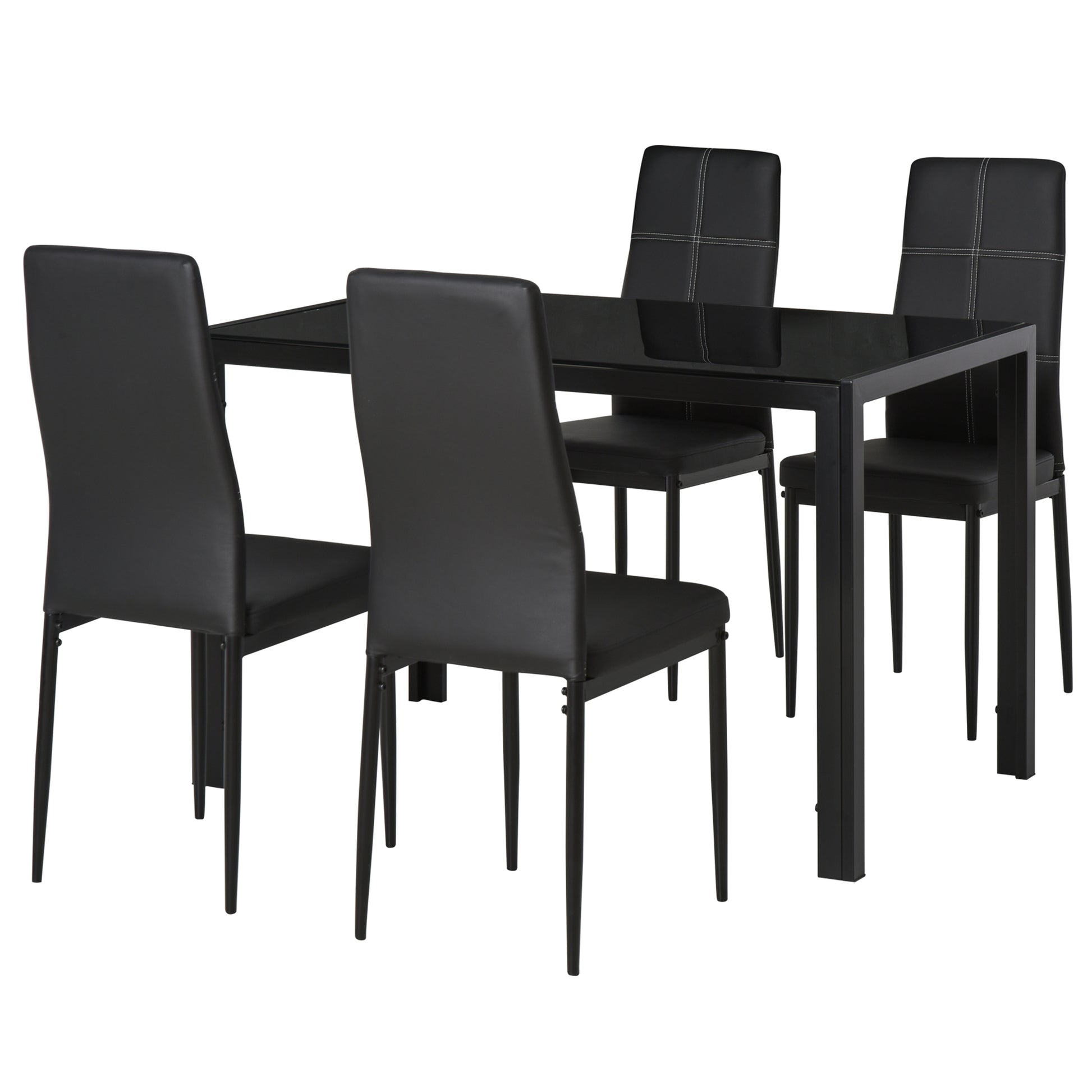 5-Piece Dining Set - Glass Table & Chairs Black-DECOROLALA