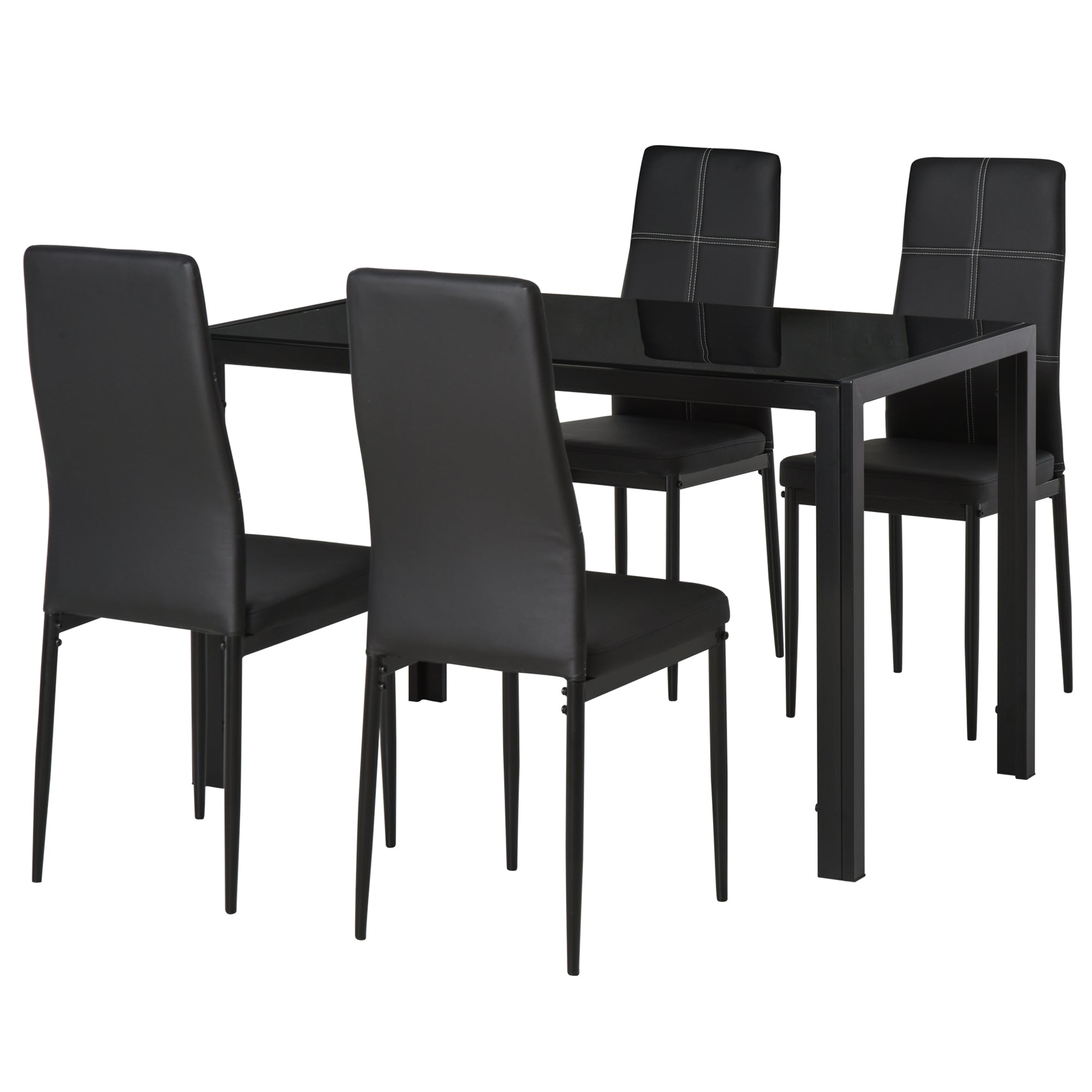5-Piece Dining Set - Glass Table & Chairs Black-DECOROLALA