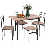 5-Piece Dining Set, Rectangle Oak Table & Chairs, Steel Frame, Space-Saving, 43"x28"-DECOROLALA