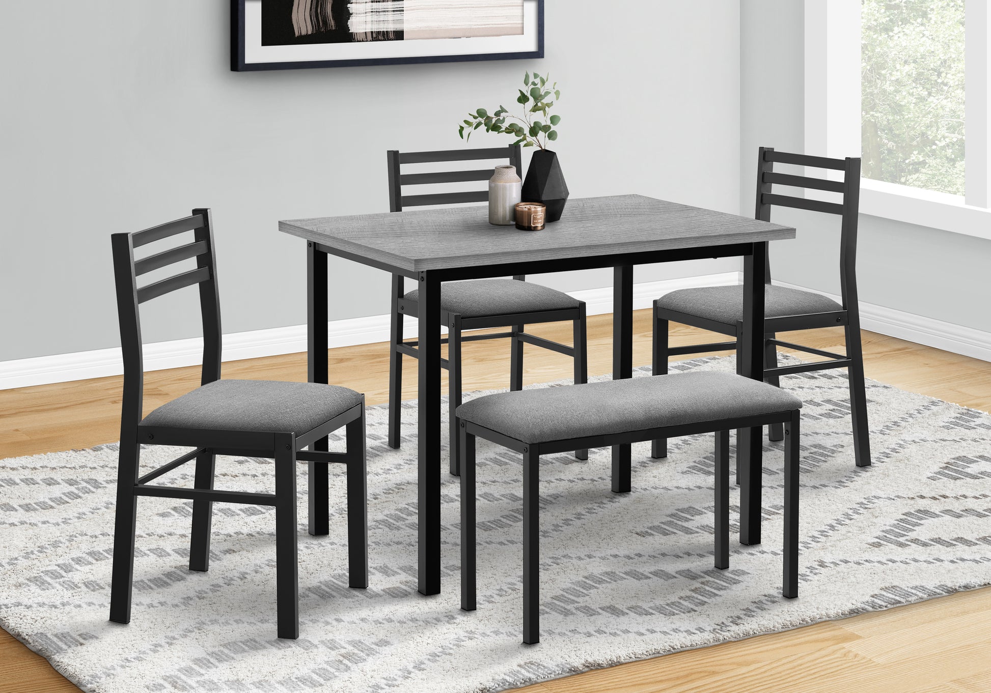 5-Piece Dining Set With Table, Chairs & Bench, White-Dining Chair-DECOROLALA