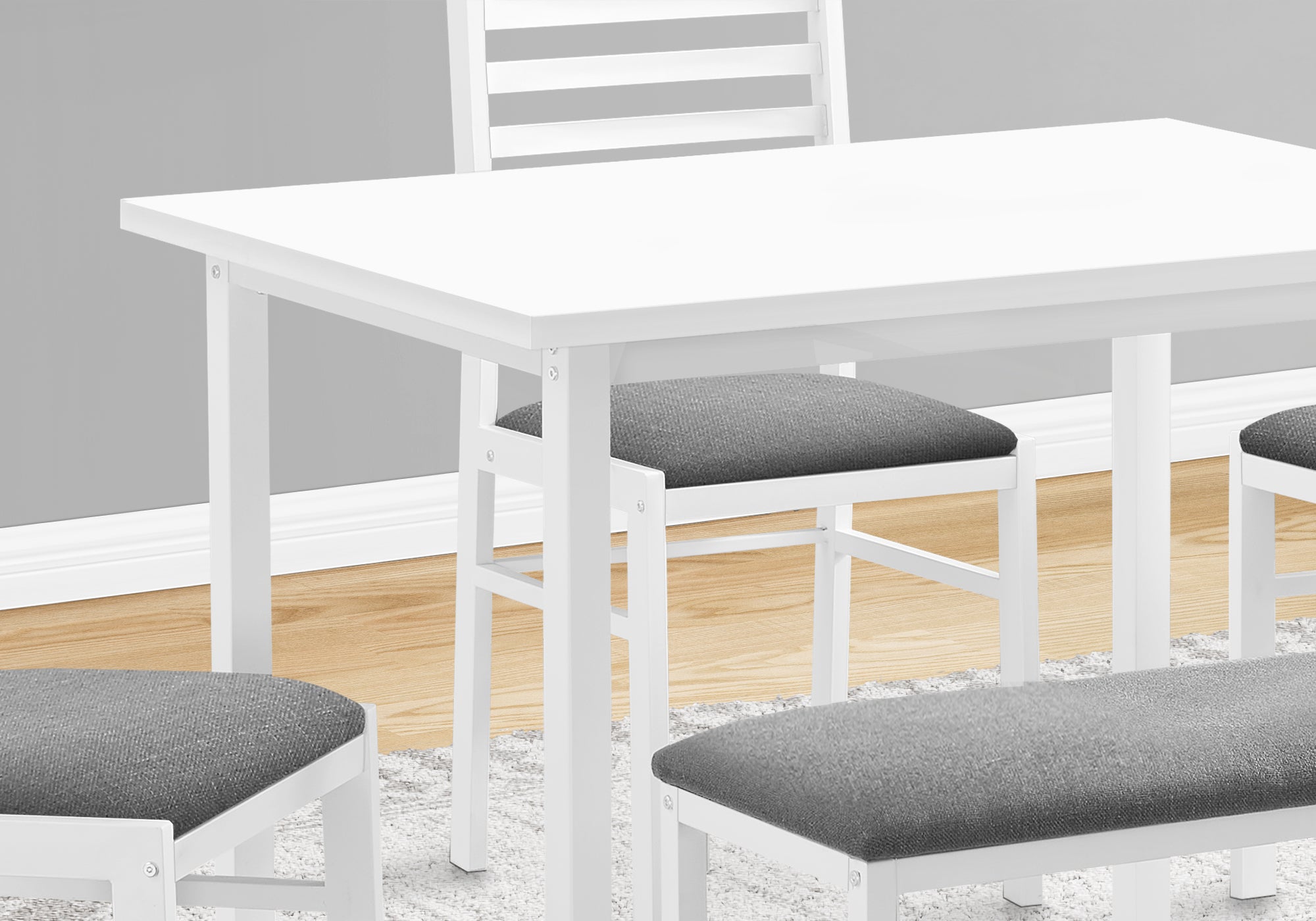 5-Piece Dining Set With Table, Chairs & Bench, White-Dining Chair-DECOROLALA