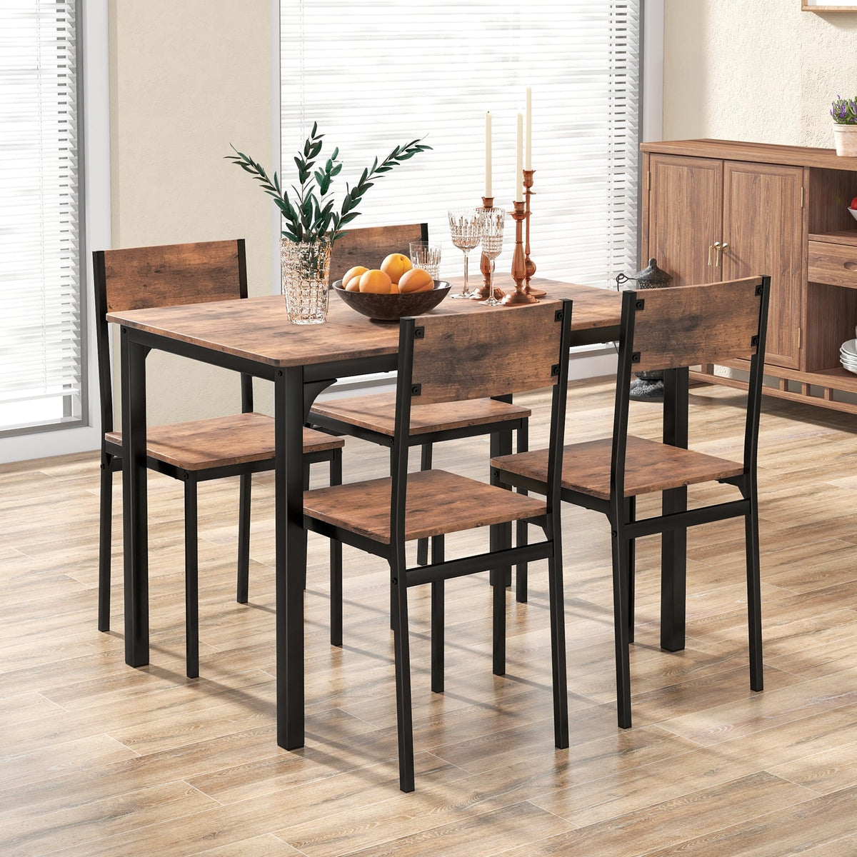 5 Piece Dining Table Set Industrial Style Kitchen Table and Chairs for 4-Rustic Brown-Dining Room Sets-DECOROLALA