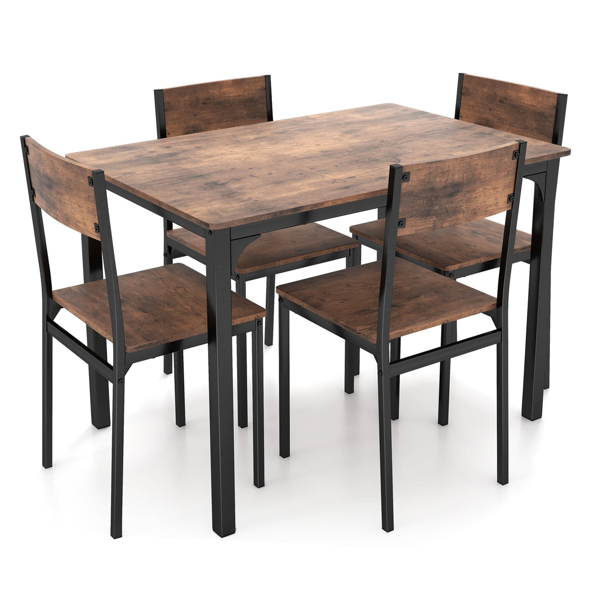 5 Piece Dining Table Set Industrial Style Kitchen Table and Chairs for 4-Rustic Brown-Dining Room Sets-DECOROLALA