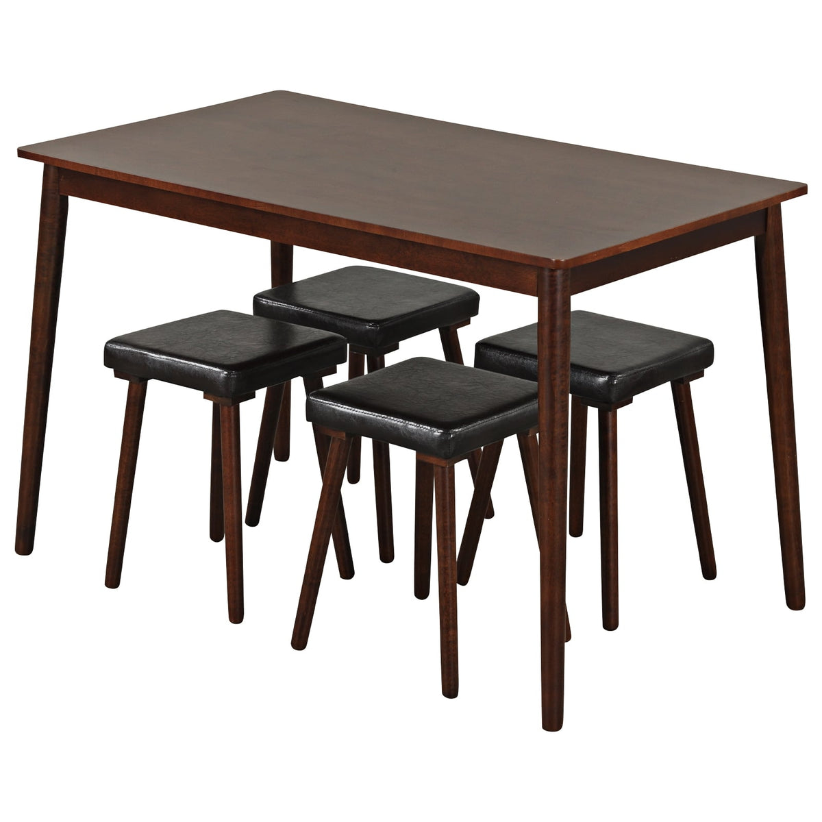 5 Piece Dining Table Set for 4 with 4 Upholstered Stools and Rubber Wood Legs-Brown-Dining Room Sets-DECOROLALA
