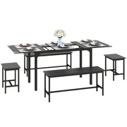 5-Piece Extendable Dining Set - Black Table with Benches-DECOROLALA