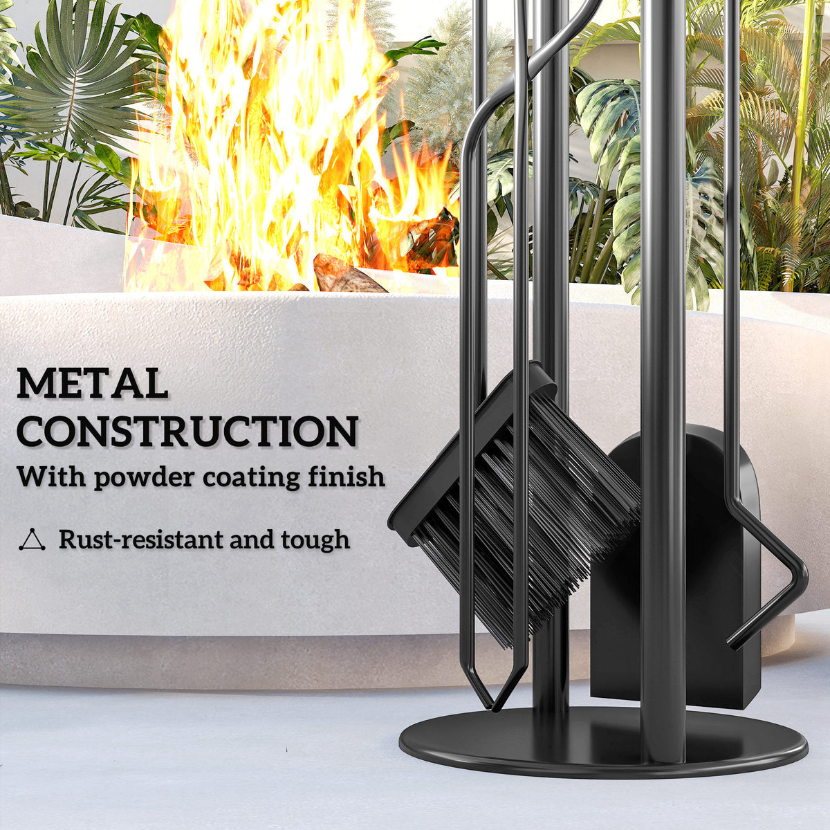 5-Piece Fireplace Tools Set - Black Metal 28" Stand-Fireplace Accessories-DECOROLALA