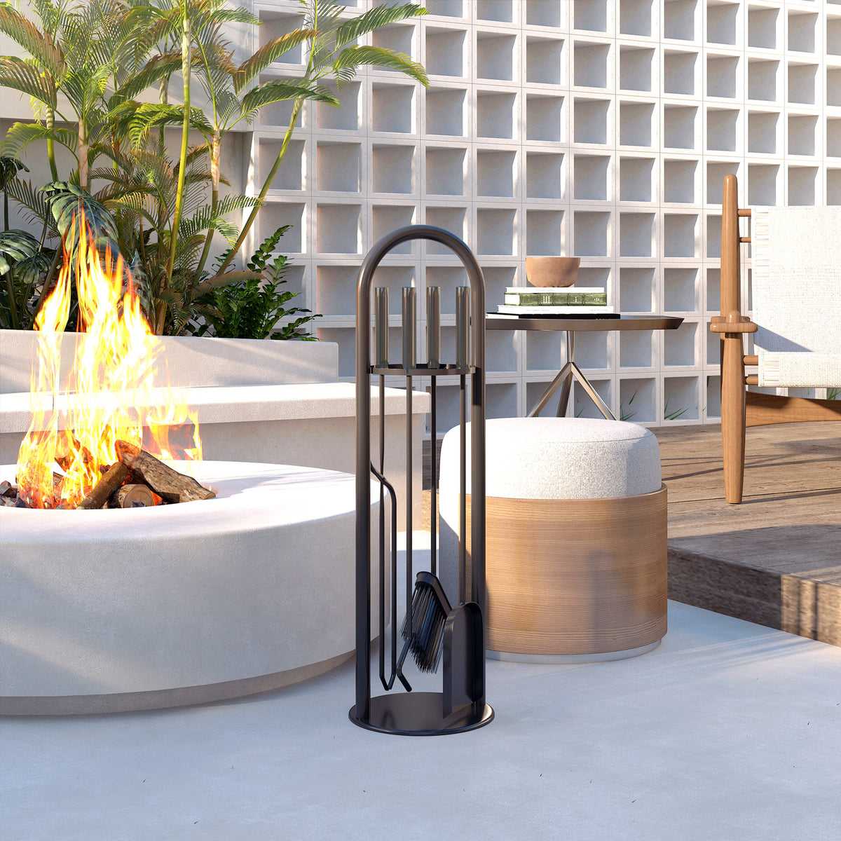 5-Piece Fireplace Tools Set - Black Metal 28" Stand-Fireplace Accessories-DECOROLALA