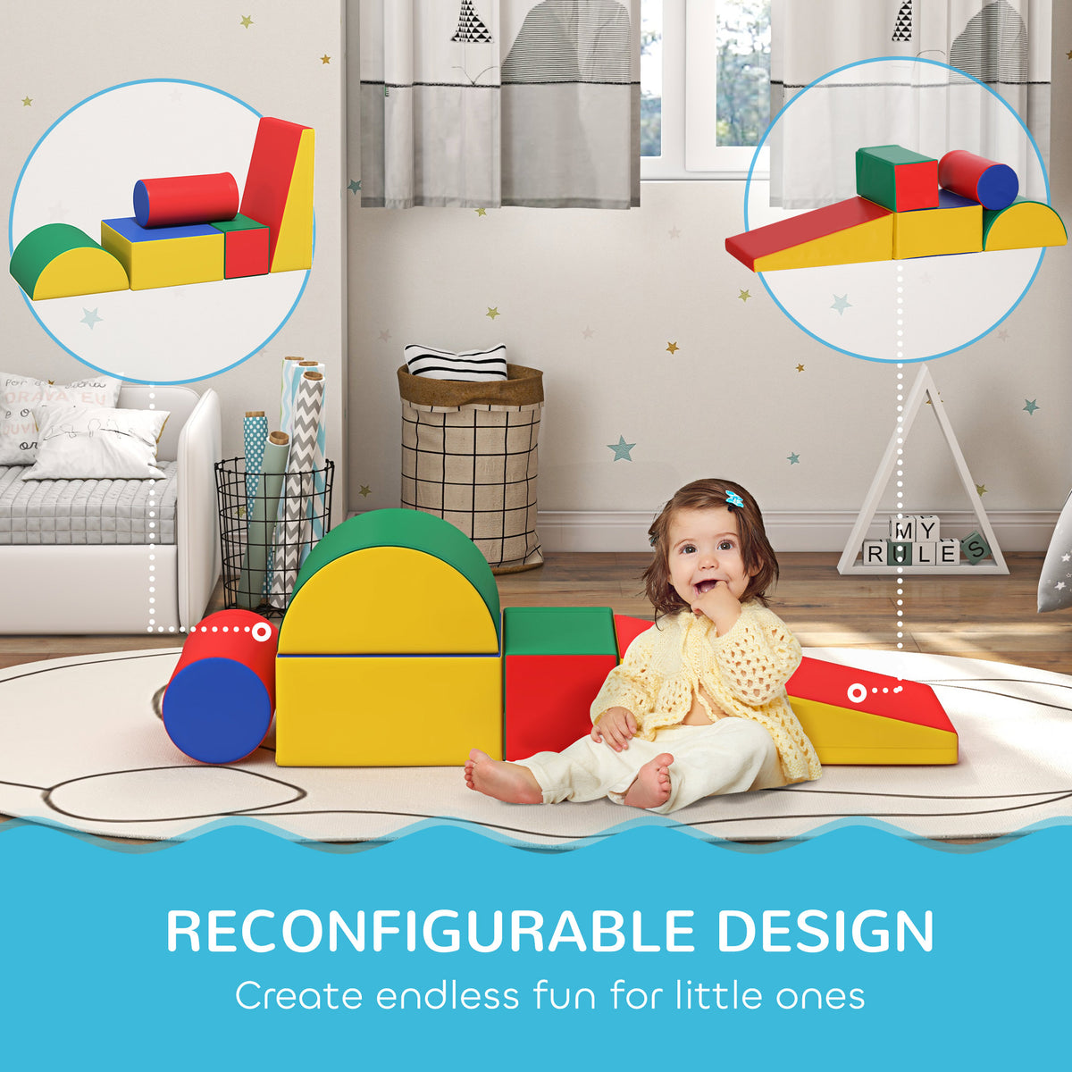 5 Piece Climb and Crawl Activity Playset Soft Safe Foam for Toddler Learning Toy-Toys & Games > Baby & Toddler Toys > Kids Gym & Playmats-DECOROLALA