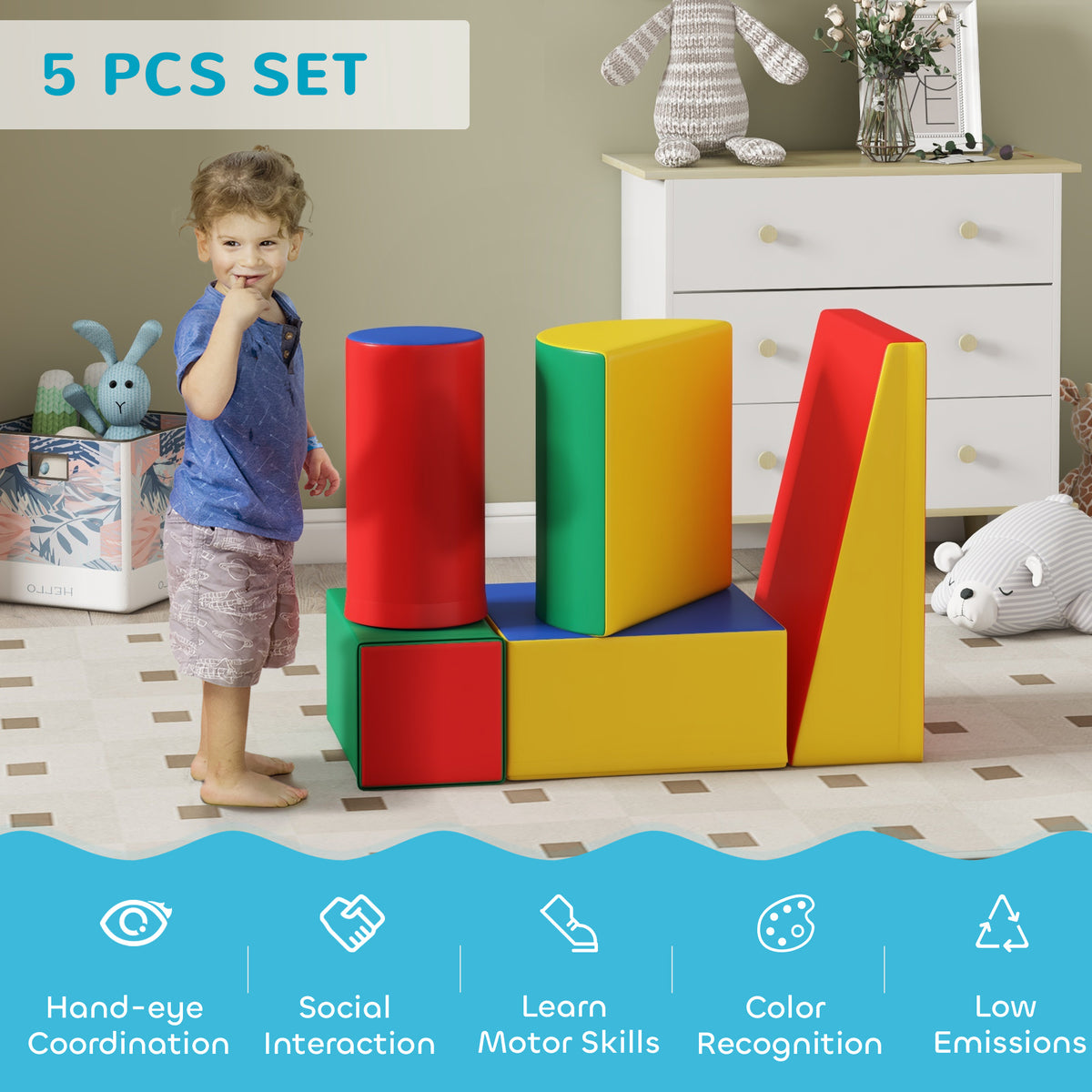 5 Piece Climb and Crawl Activity Playset Soft Safe Foam for Toddler Learning Toy-Toys & Games > Baby & Toddler Toys > Kids Gym & Playmats-DECOROLALA