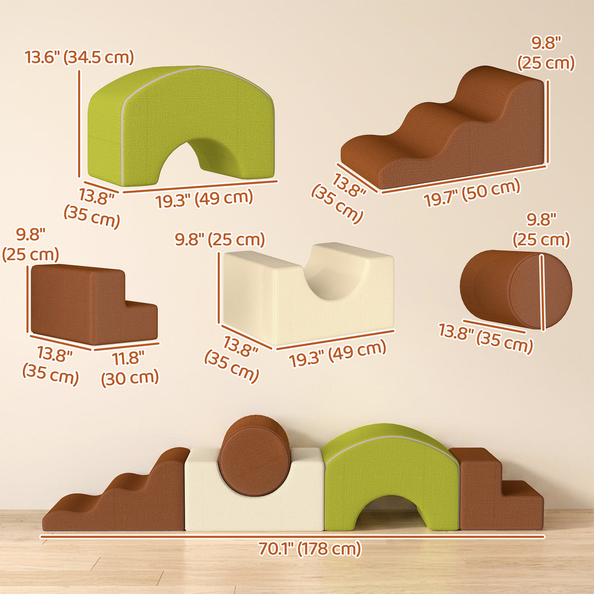 5-Piece Foam Climbing Blocks Set - Corduroy, Washable Cover-Toys & Games > Baby & Toddler Toys > Kids Gym & Playmats-DECOROLALA