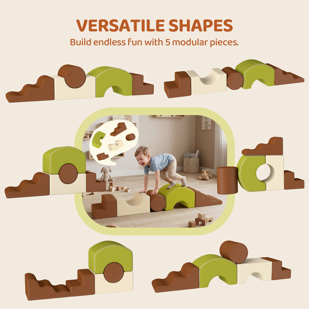 5-Piece Foam Climbing Blocks Set - Corduroy, Washable Cover-Toys & Games > Baby & Toddler Toys > Kids Gym & Playmats-DECOROLALA
