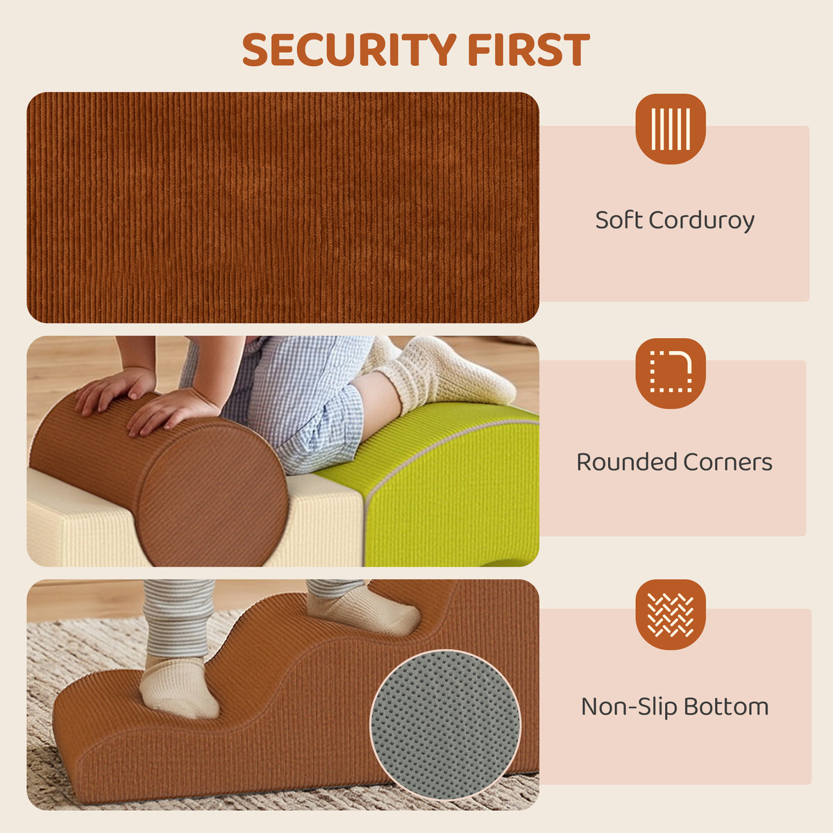 5-Piece Foam Climbing Blocks Set - Corduroy, Washable Cover-Toys & Games > Baby & Toddler Toys > Kids Gym & Playmats-DECOROLALA