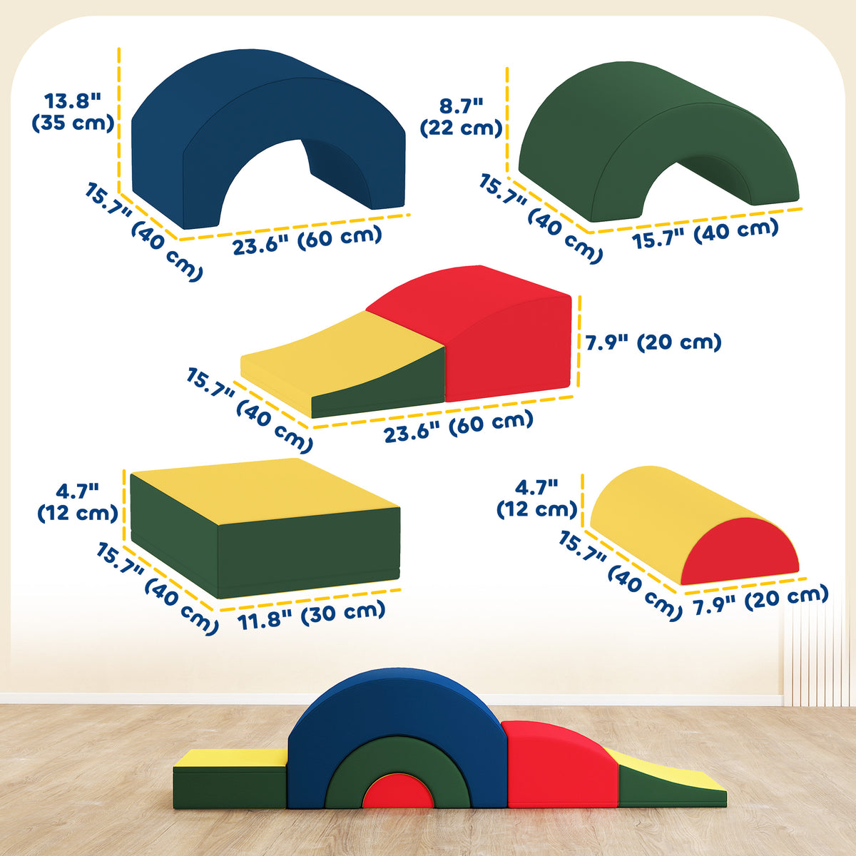 Toddlers Climbing Toys, 5-Piece Foam Climbing Blocks, Soft Play Set, Indoor for Stacking, Crawling, Sliding-Toys & Games > Baby & Toddler Toys > Kids Gym & Playmats-DECOROLALA