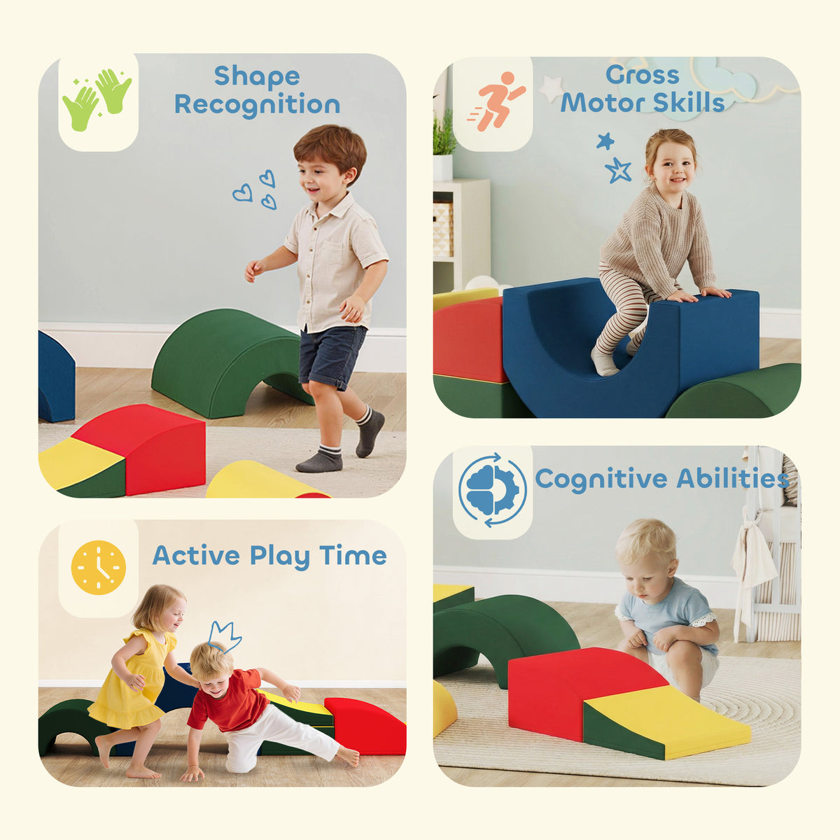 Toddlers Climbing Toys, 5-Piece Foam Climbing Blocks, Soft Play Set, Indoor for Stacking, Crawling, Sliding-Toys & Games > Baby & Toddler Toys > Kids Gym & Playmats-DECOROLALA
