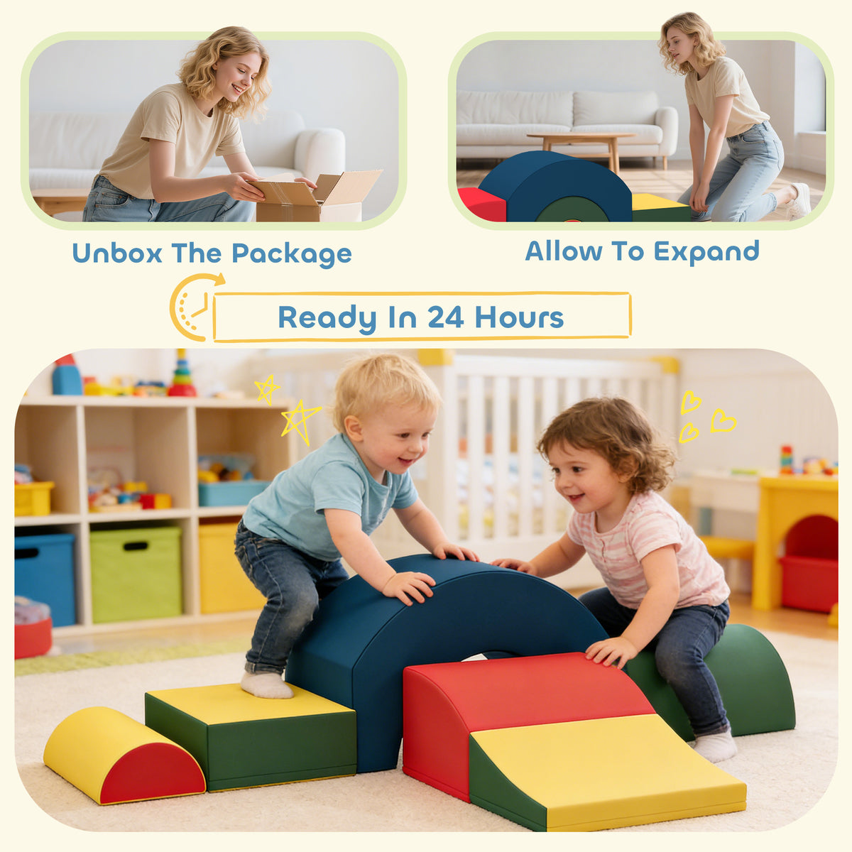 Toddlers Climbing Toys, 5-Piece Foam Climbing Blocks, Soft Play Set, Indoor for Stacking, Crawling, Sliding-Toys & Games > Baby & Toddler Toys > Kids Gym & Playmats-DECOROLALA