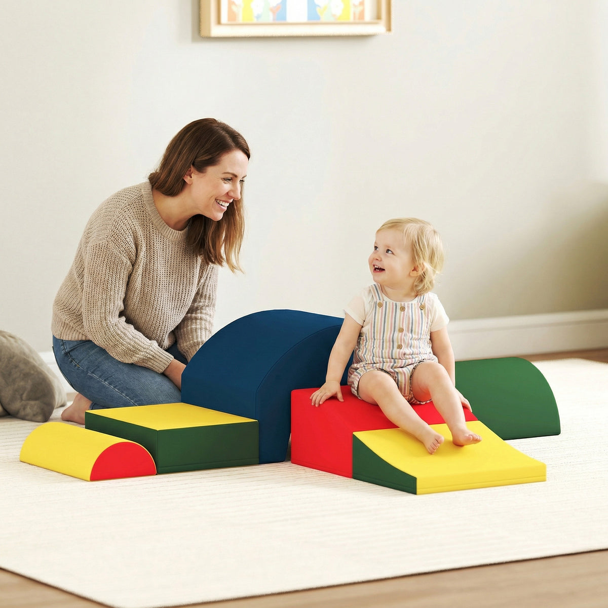 Toddlers Climbing Toys, 5-Piece Foam Climbing Blocks, Soft Play Set, Indoor for Stacking, Crawling, Sliding-Toys & Games > Baby & Toddler Toys > Kids Gym & Playmats-DECOROLALA