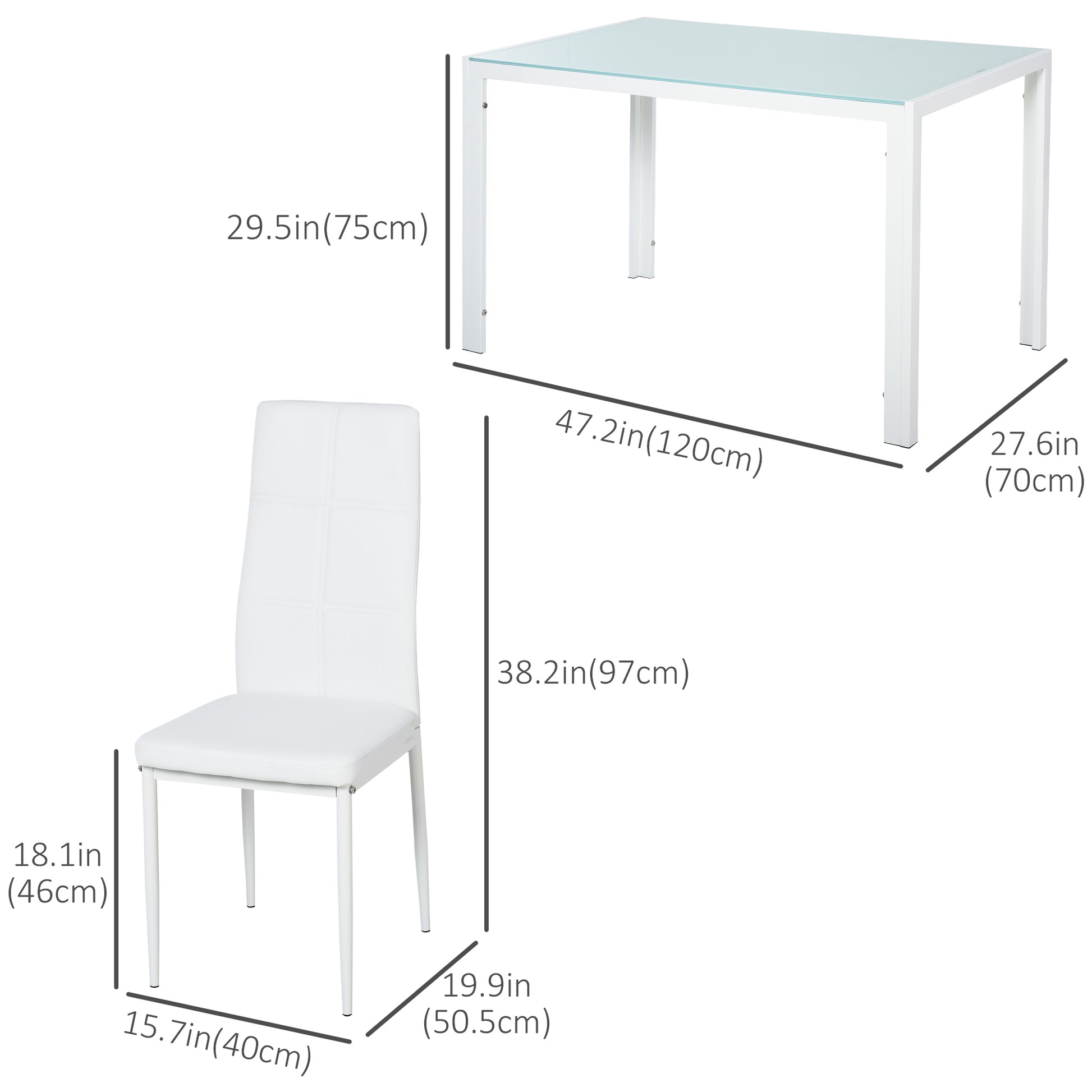 5-Piece Glass Dining Table Set - White Metal Frame-DECOROLALA