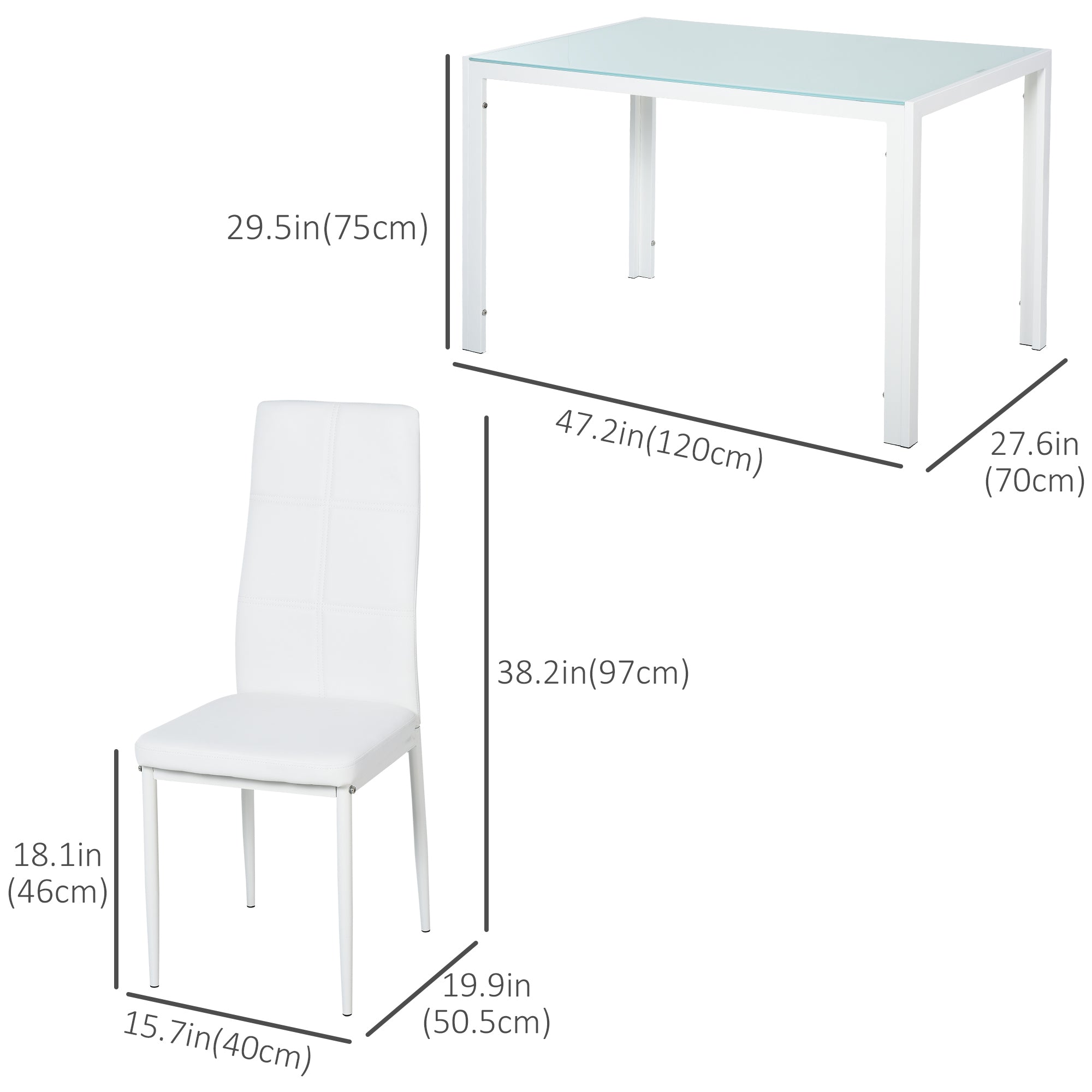 5-Piece Glass Dining Table Set - White Metal Frame-DECOROLALA