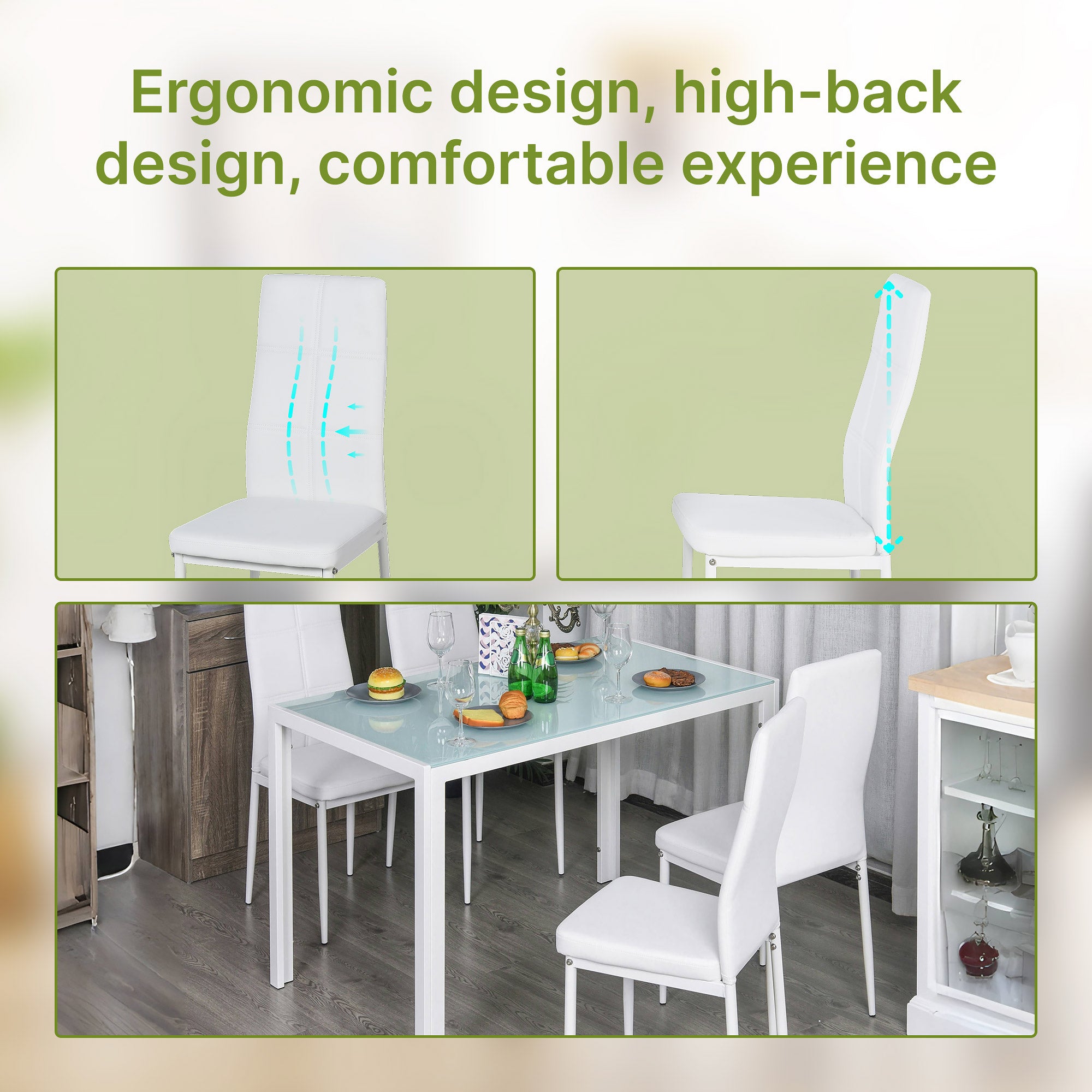 5-Piece Glass Dining Table Set - White Metal Frame-DECOROLALA
