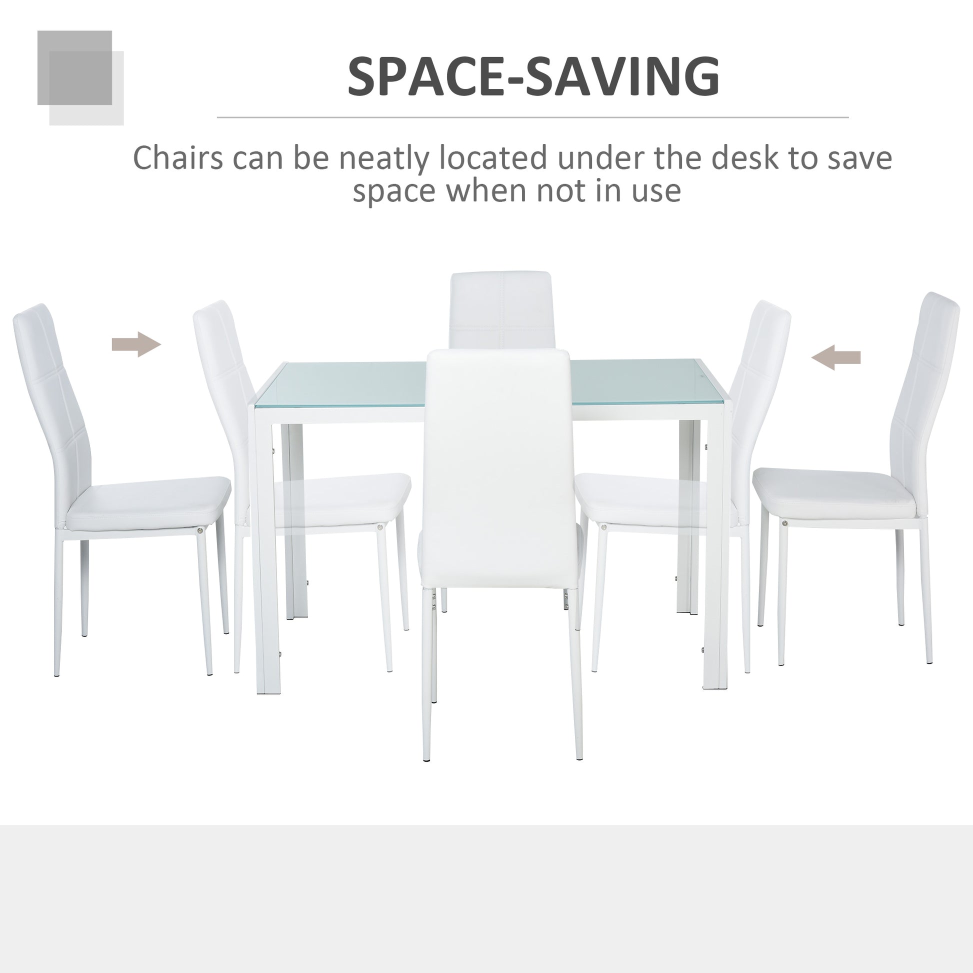 5-Piece Glass Dining Table Set - White Metal Frame-DECOROLALA