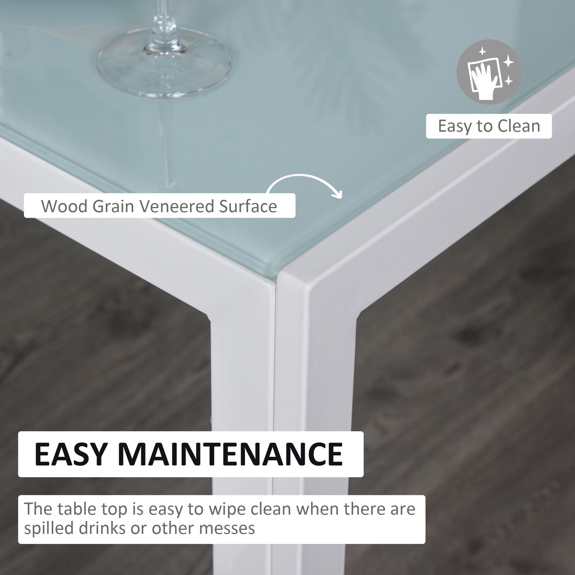 5-Piece Glass Dining Table Set - White Metal Frame-DECOROLALA