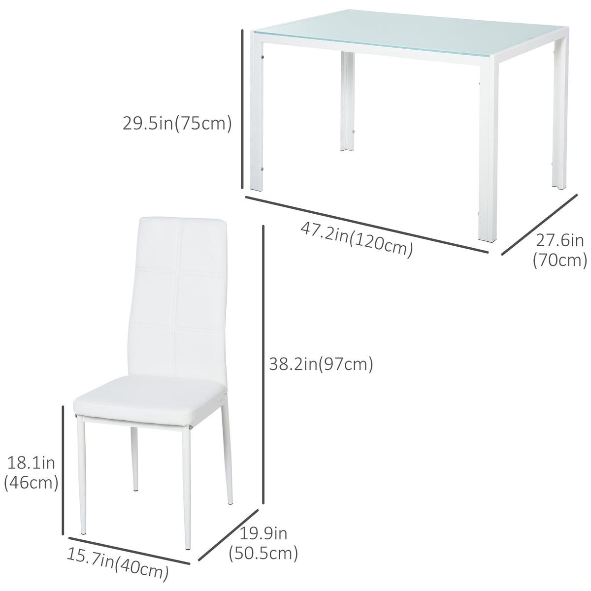 5-Piece Glass Dining Table Set - White Metal Frame-Dining Room Sets-DECOROLALA