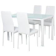 5-Piece Glass Dining Table Set - White Metal Frame-DECOROLALA